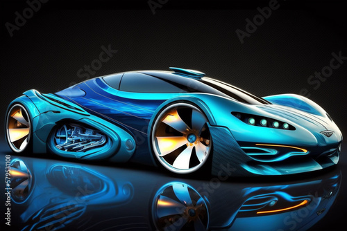 Blue fast sports car. Futuristic sports car generative ai concept © Ruqqq