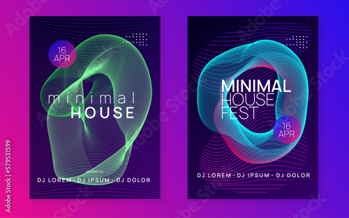 Neon techno event flyer. Electro dance music. Electronic sound. Trance fest poster. Club dj party.