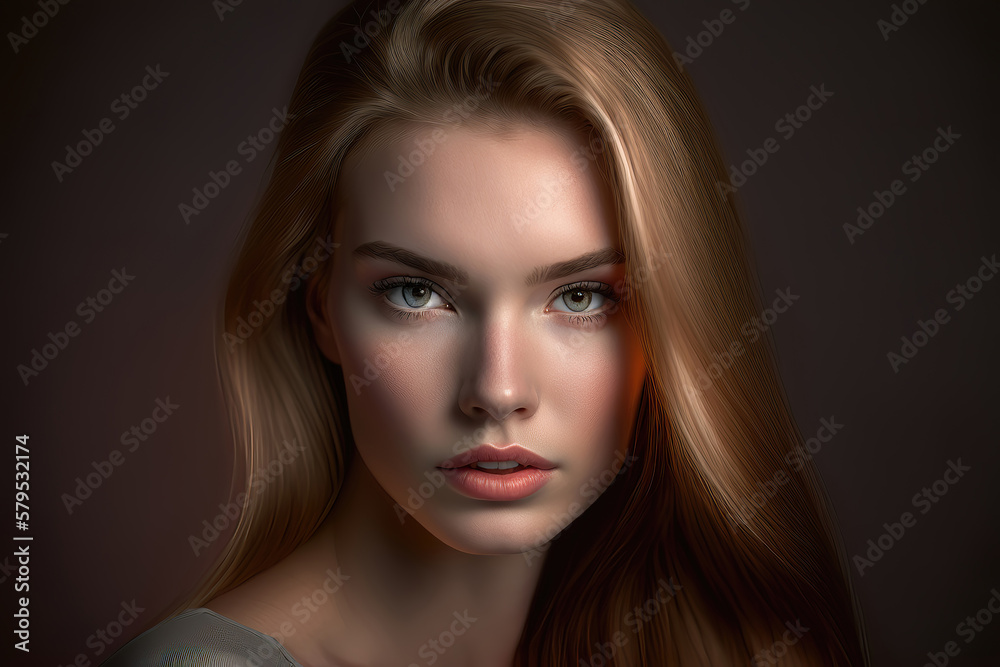 studio portrait of a beautiful attractive woman, generative ai
