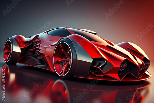 Red fast sports car. Futuristic sports car generative ai concept © Ruqqq