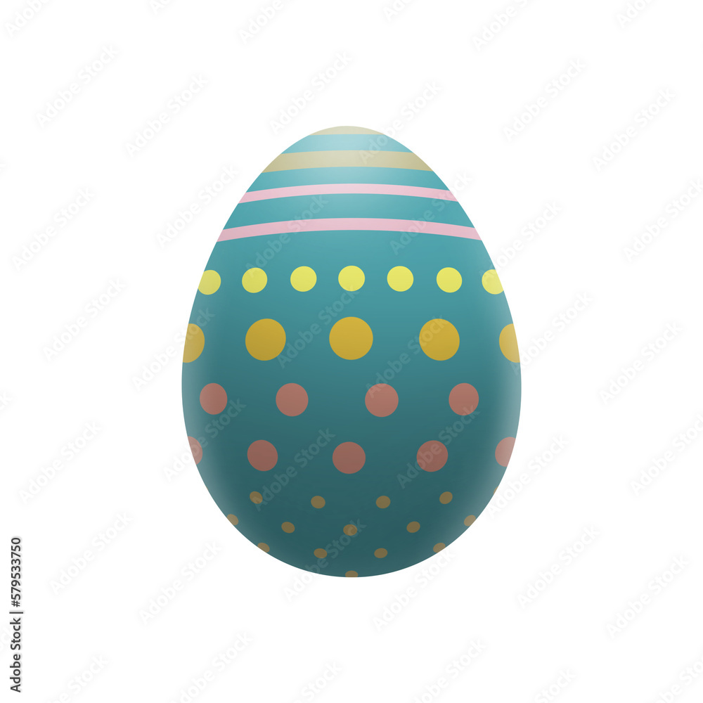 Illustration of a Stylish Spotted Easter Egg in Retro Style. Blue egg decorated with colorful dots and lines on transparent background. Stylish PNG element in 1980s style for your holiday creativity.