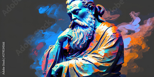 Modern abstract painting art of Confucius. Banner with copy space. Generative AI illustration photo