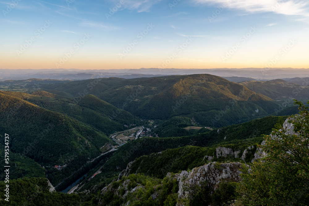 West Morava Meanders Ovcar-Kablar gorge and West Morava river meandering in Serbia, view from top of Kablar mountain