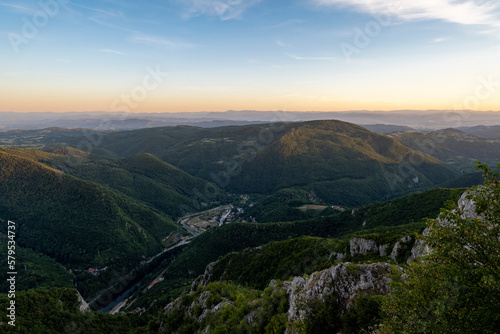 West Morava Meanders Ovcar-Kablar gorge and West Morava river meandering in Serbia, view from top of Kablar mountain