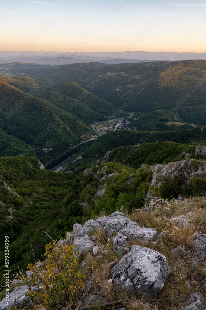 West Morava Meanders Ovcar-Kablar gorge and West Morava river meandering in Serbia, view from top of Kablar mountain