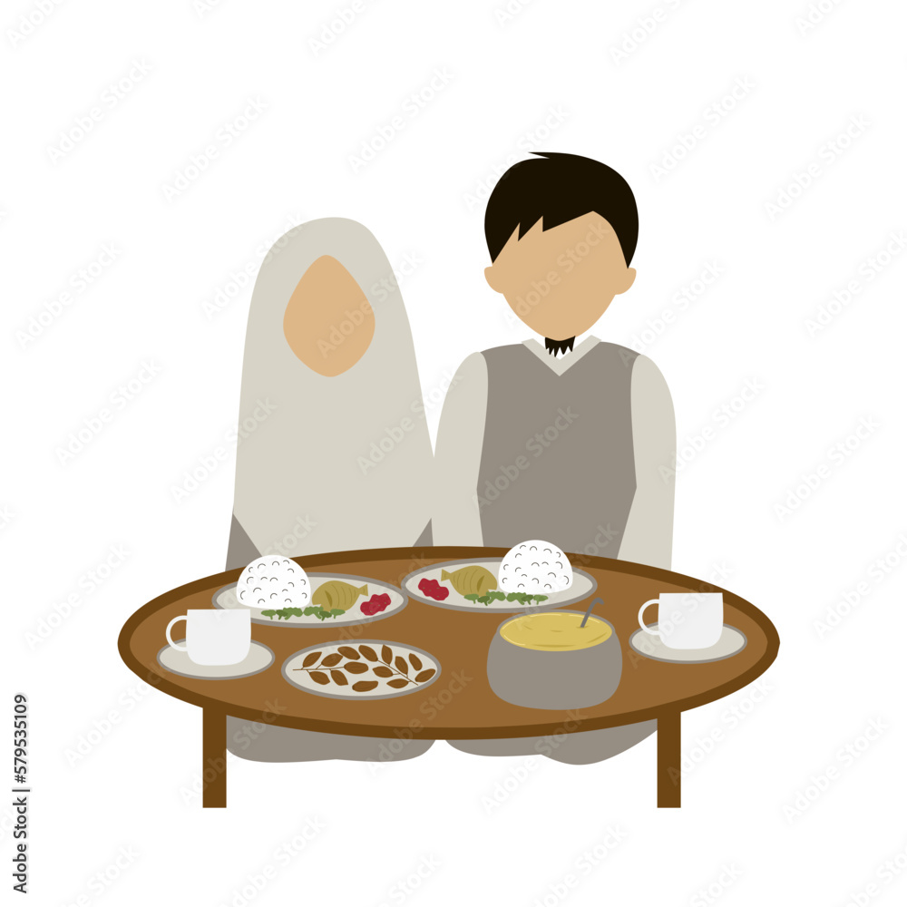 Iftar of Fasting Faceless Muslim Couple Iftar of Fasting Faceless Muslim Couple