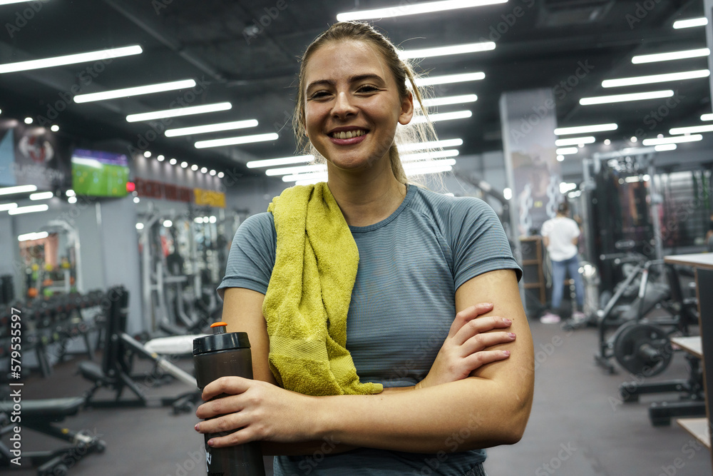 Portrait of a young blond hair female at the gym. Portrait of a young blond hair female at the gym.