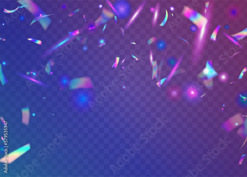 Neon Effect. Crystal Art. Blur Celebrate Illustration. Glamour Foil. Violet Laser Texture. Iridescent Glare. Falling Tinsel. Shiny Element. Purple Neon Effect