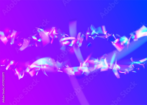 Fototapeta Naklejka Na Ścianę i Meble -  Neon Sparkles. Laser Flyer. Fantasy Foil. Holiday Art. Cristal Tinsel. Pink Blur Background. Kaleidoscope Confetti. Disco Christmas Illustration. Blue Neon Sparkles