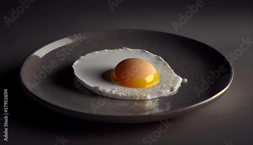 Delicious and fried egg on a plate. Generative AI.