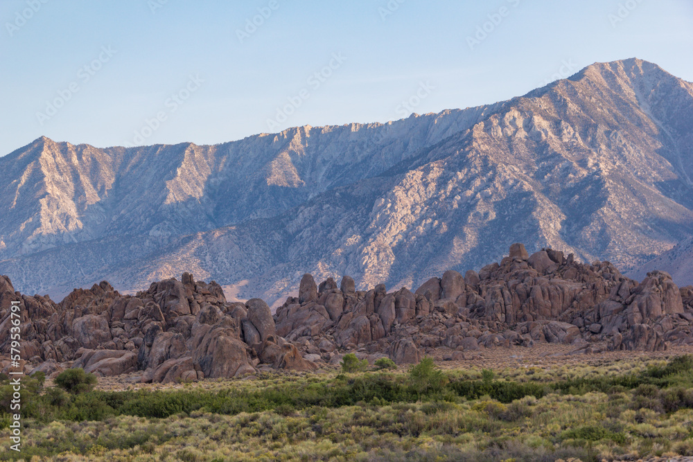 Views of the Alabama hills in California, at the foothills of the eastern Sierra Nevada mountains.