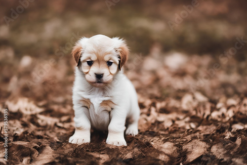 cachorro labrador sobre hojas de otoño photo