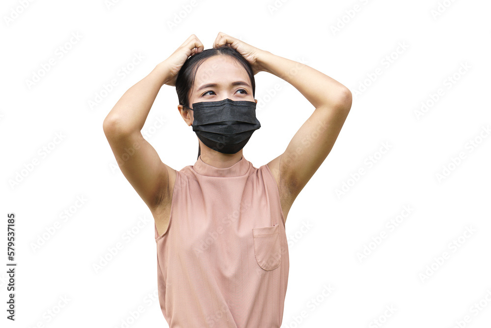 Asian woman having headache with dark underarms