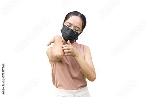 Asian woman having an itchy arm
