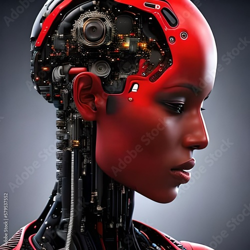 Robot head. Robot woman.  Generative AI