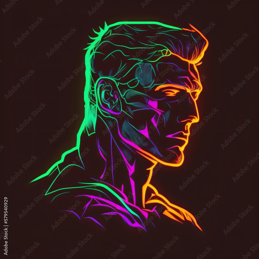 handsome man face silhouette neon glowing light portrait isolated on a black background. handsome man colorful neon light isolated portrait. Generative Ai handsome man face silhouette neon glowing light portrait isolated on a black background. handsome man colorful neon light isolated portrait. Generative Ai