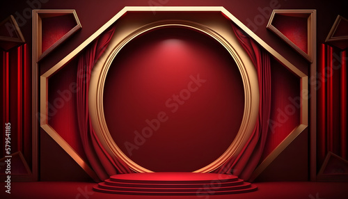 Luxury red product display or podium, 3D rendering