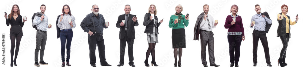 collage people holding coffee in hands isolated on white collage people holding coffee in hands isolated on white