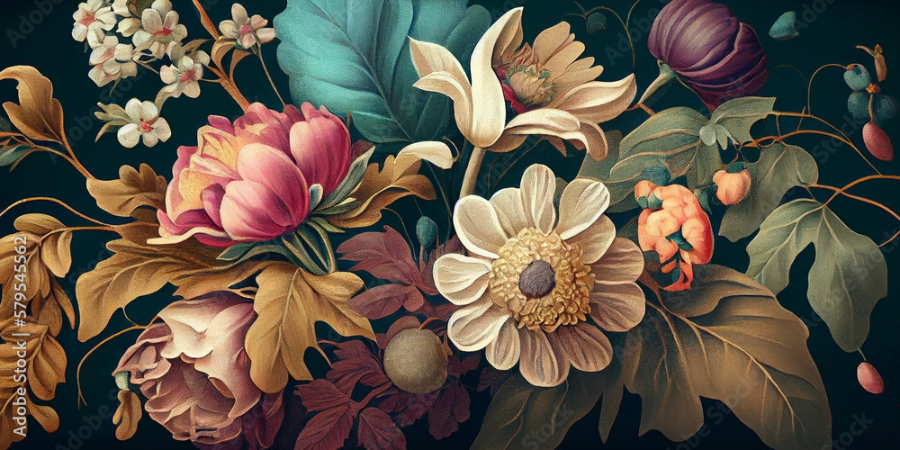 Background of beautiful flowers in pastel colors. Generative AI - obrazy, fototapety, plakaty 