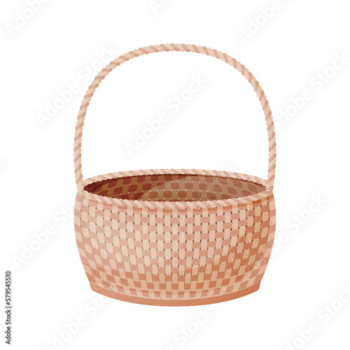 Wicker basket decorative hand wicker empty cartoon. Picnic bag food hamper outdoor holiday Easter attribute decoration cozy eco friendly food shopping storage festive wood bamboo willow flat isolated