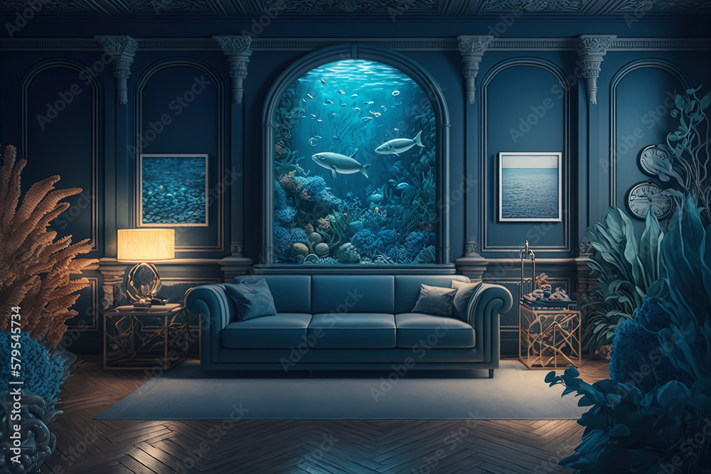the living room of an undersea luxury home AI-Generated Stock ...