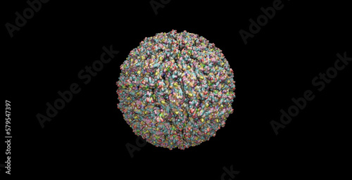 Dengue virus 2 viral particle 3D molecule 4K (60 degrees view) photo