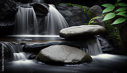 waterfall and rocks generative ai