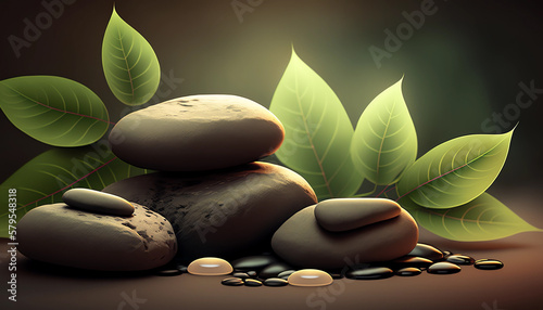 zen stones and leaves generative ai