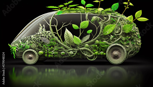 green eco car made of plants generative ai