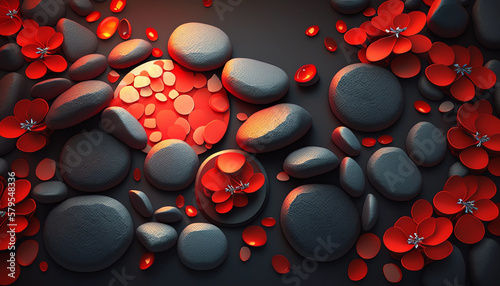 red spa stones and leafs generative ai
