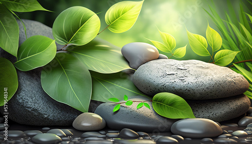 zen stones and leaves generative ai