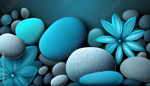 blue spa stones and flower generative ai