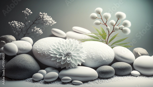 white spa stones and flower generative ai