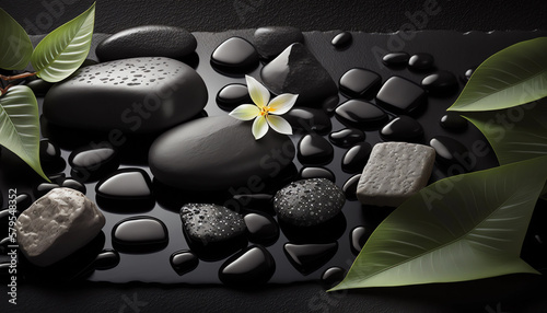 black spa stones and flower generative ai