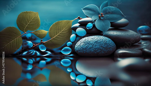blue spa stones and flower generative ai