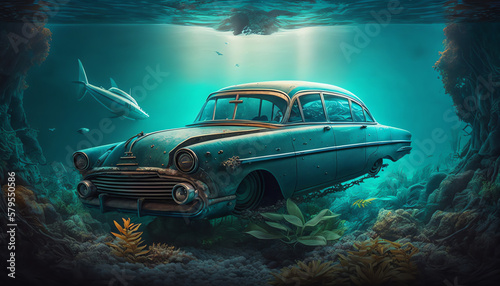 Retro car under the sea © Damien