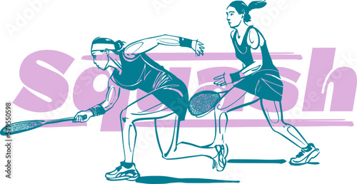 vector sketch illustration of the squash players with racket