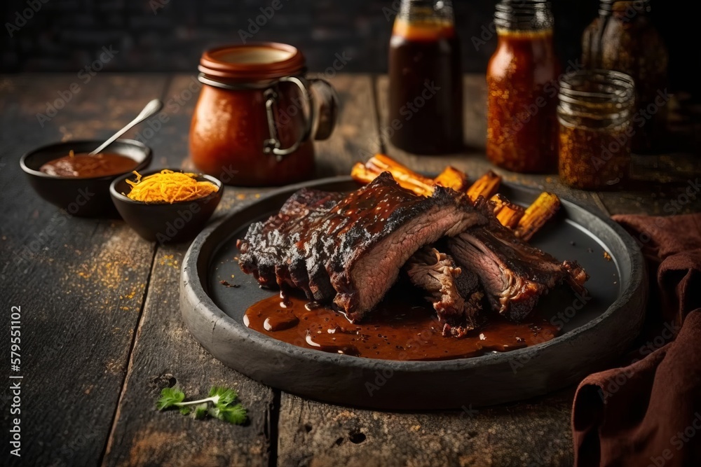 Fototapeta premium Savory Smoky Brisket. AI generative.