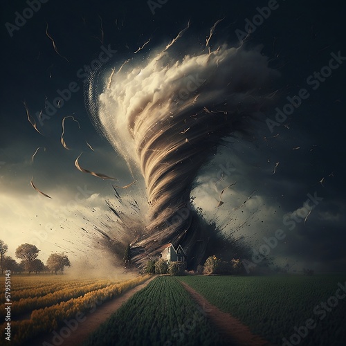 Tornado. Strong wind. Storm. Natural phenomenon. Generative AI.