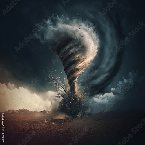 Tornado. Strong wind. Storm. Natural phenomenon. Generative AI.
