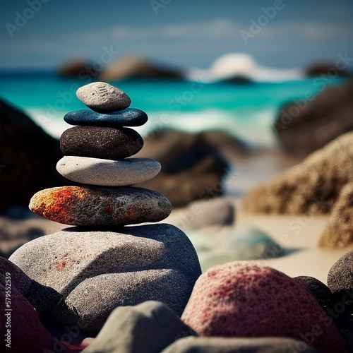 zen stones on the beach - AI-Generated