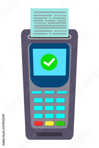 Payment Terminal POS with ATM debit credit card and print receipt. Electronic transaction Machine cashless technology. Contactless payment Transaction by NFC technology. Paying payment safety Secure.