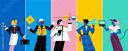 Set of vector women working in different professions, A professional woman illustration  (ID: 579552586)