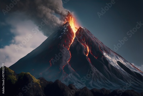 Active Volcano in a calm Environment. Generative AI © CREATIVE STOCK