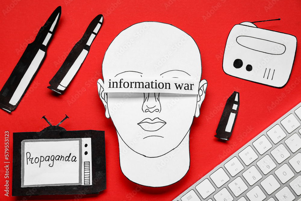 Information warfare concept. Human blinded with propaganda in media ...