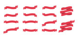 Zestaw ręcznie rysowanych wstążek w czerwonym kolorze. Etykieta, baner, tag w prostym stylu.