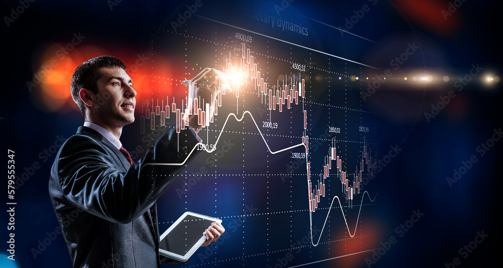 Business graph and trade monitor Business graph and trade monitor