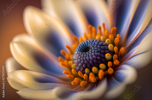 colorful chamomile with a beautiful heart close-up, macro photo of a flower with soft focus, generative ai