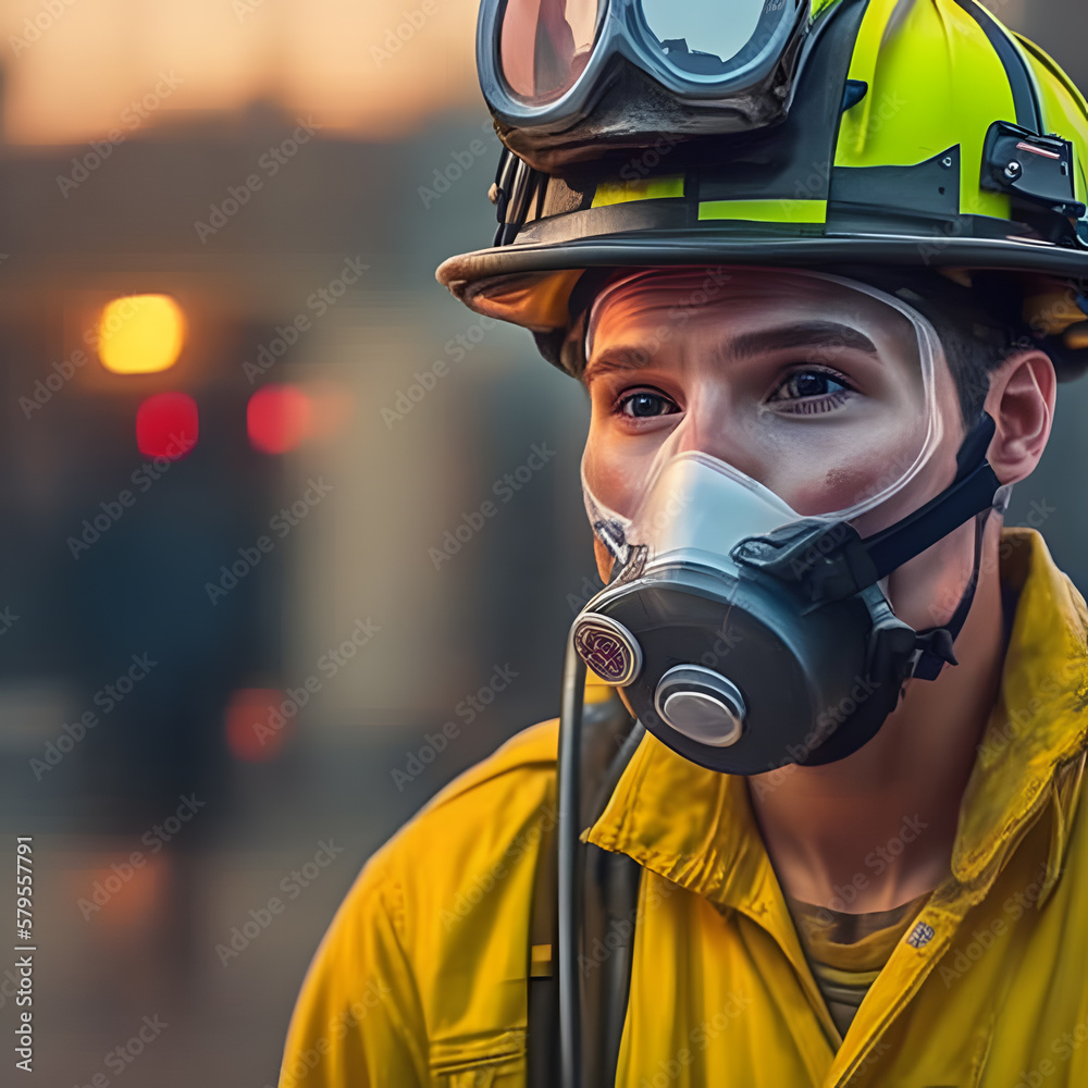 Firefighter wearing oxygen mask, AI generative Firefighter wearing oxygen mask, AI generative