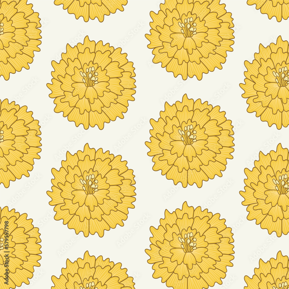 Fototapeta premium Yellow flowers pattern on a beige background 